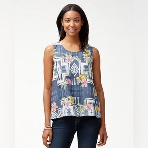 TOMMY BAHAMA PENDLETON 100% Tencel Aztec Floral High Low Tank Top Small VGUC
